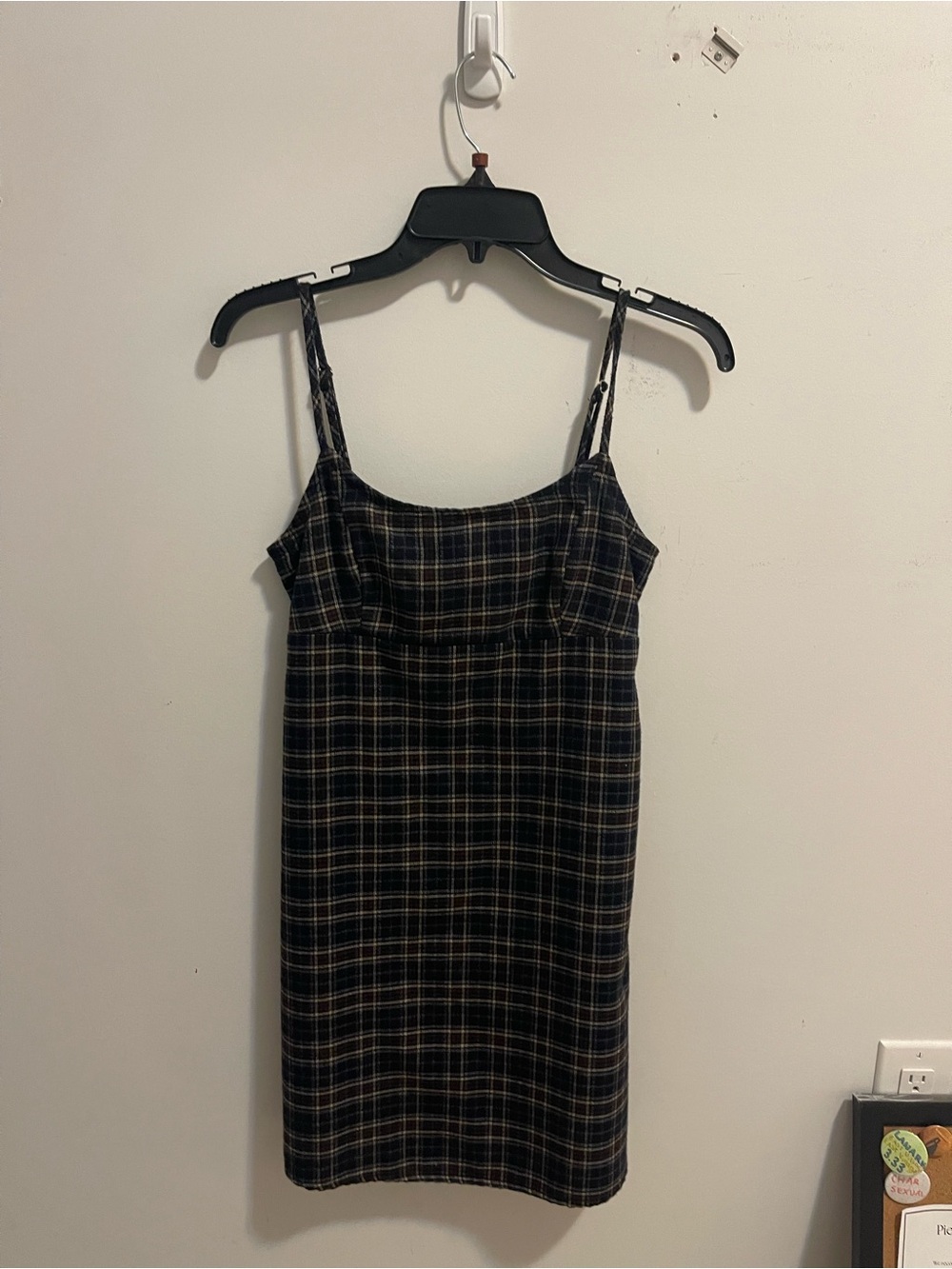 Brandy Melville Black Plaid Spaghetti Strap Dress